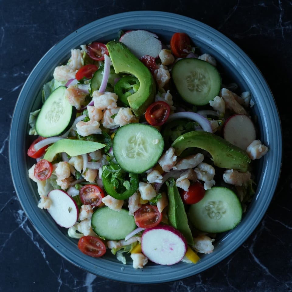 El Fuego Mexican Grill's shrimp ceviche with avocado, cucumber, tomatoes, radishes, and jalapeños.